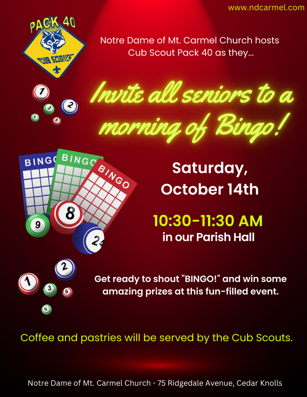 Senior Bingo with the Cub Scouts Notre Dame of Mt. Carmel, Cedar